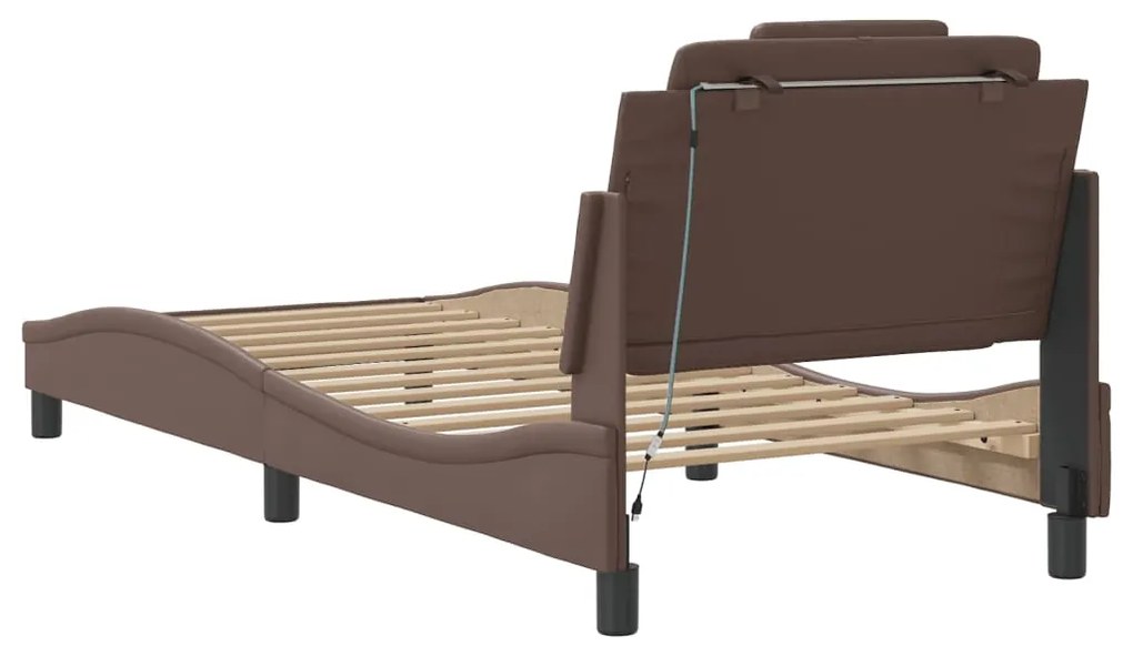 Estrutura cama c/ luzes LED 80x200 cm couro artificial castanho