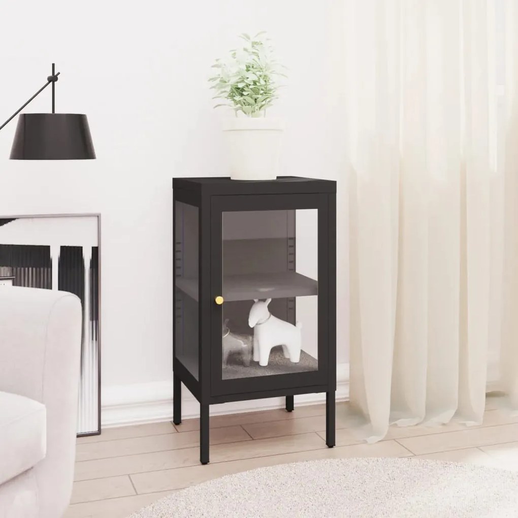 336061 vidaXL Aparador 38x35x70 cm vidro e aço preto