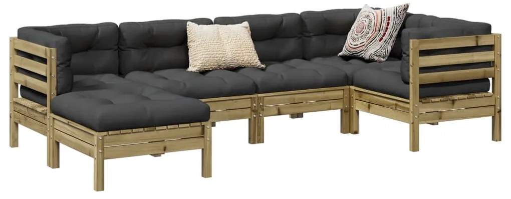 6 pcs conjunto sofás de jardim c/ almofadões pinho impregnado