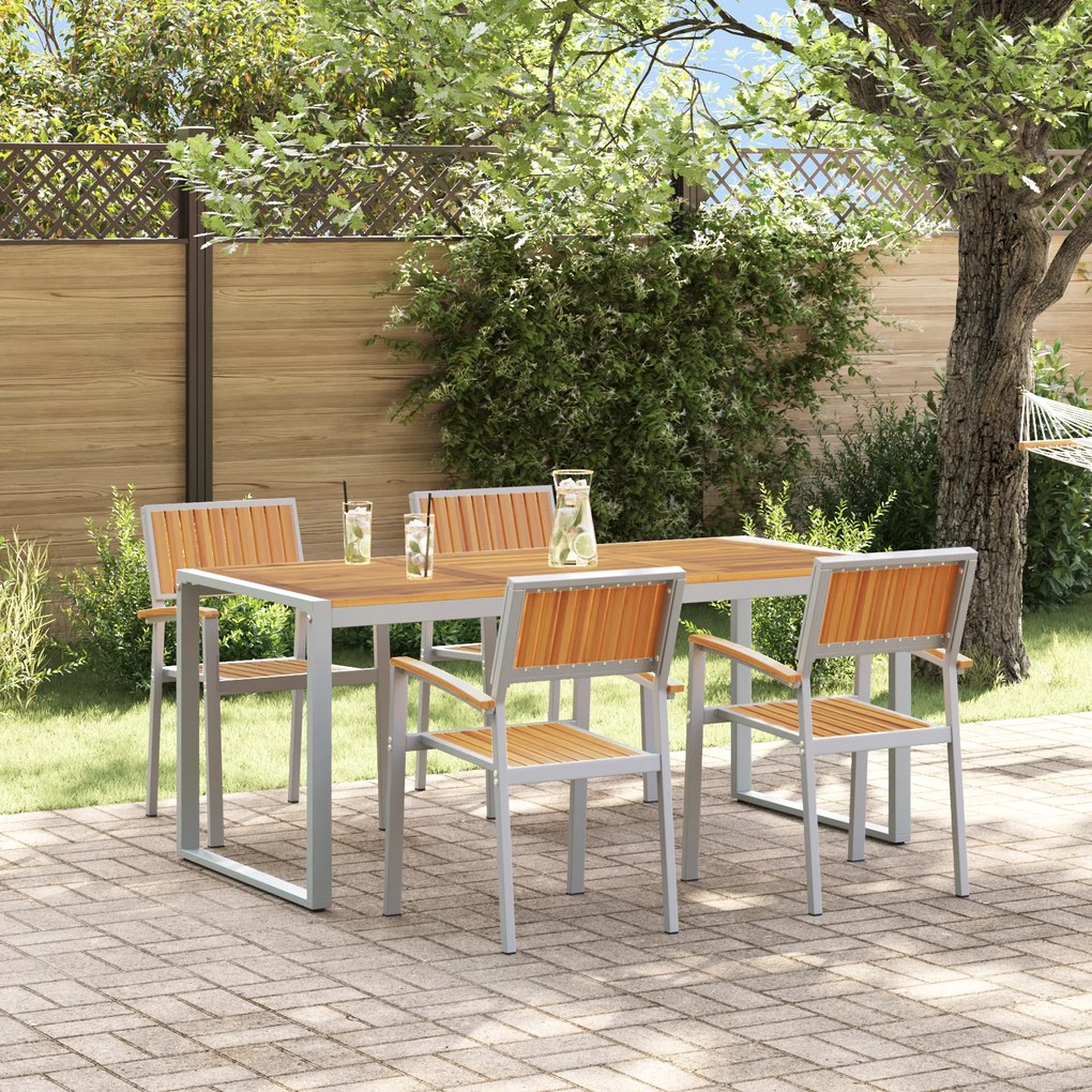 vidaXL Conjunto de Jantar de Jardim em 5 Peças de Madeira Sólida de Acácia e Metal