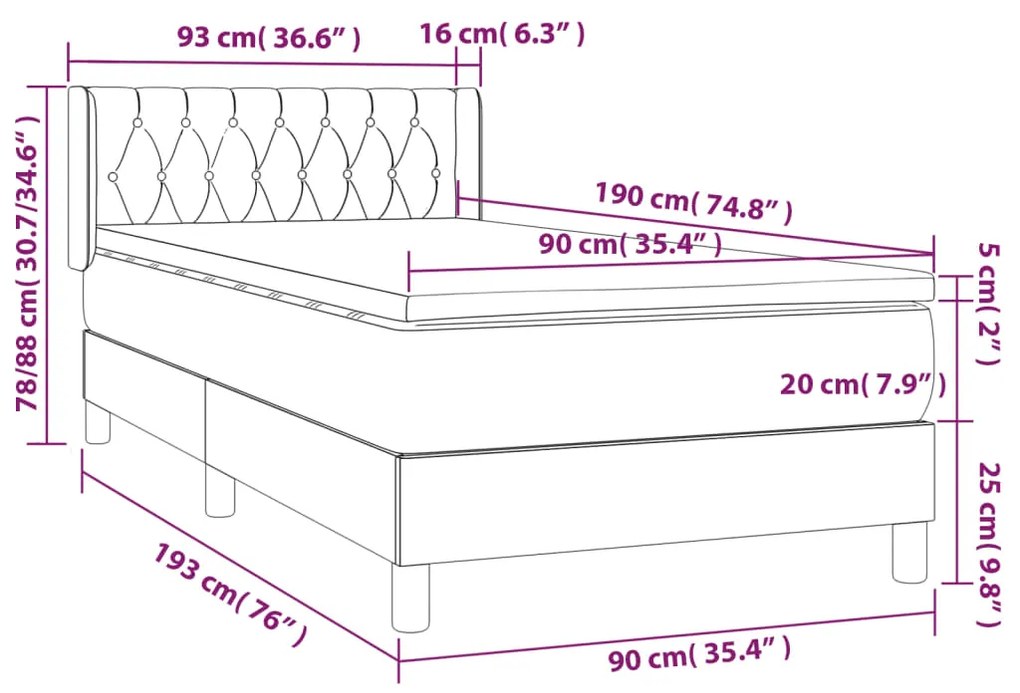 Cama com molas/colchão 90x190 cm veludo cinza-escuro