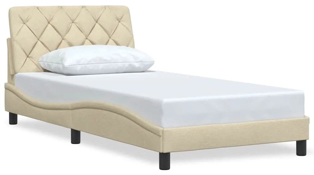 Estrutura de cama sem colchão 100x200 cm tecido cor creme