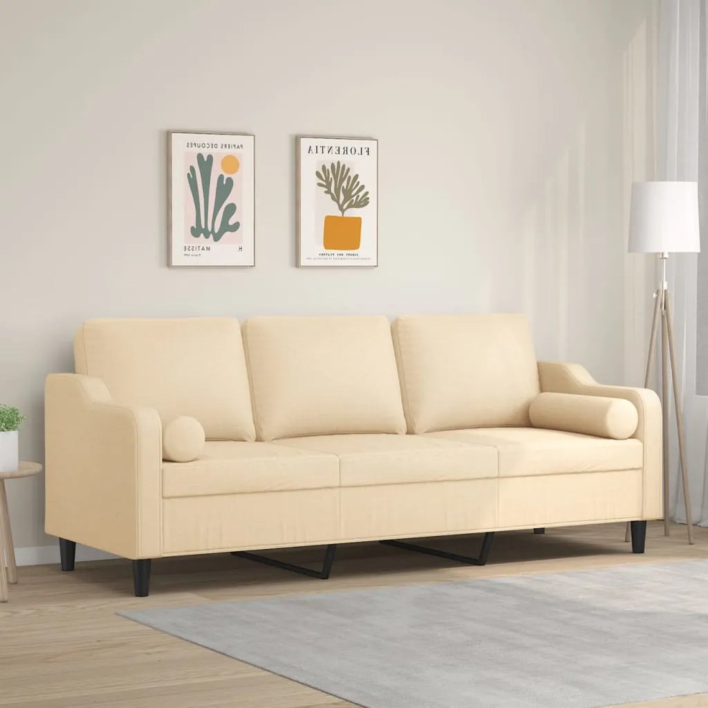 vidaXL Sofá 3 lugares c/ almofadas/almofadões 210 cm tecido cor creme