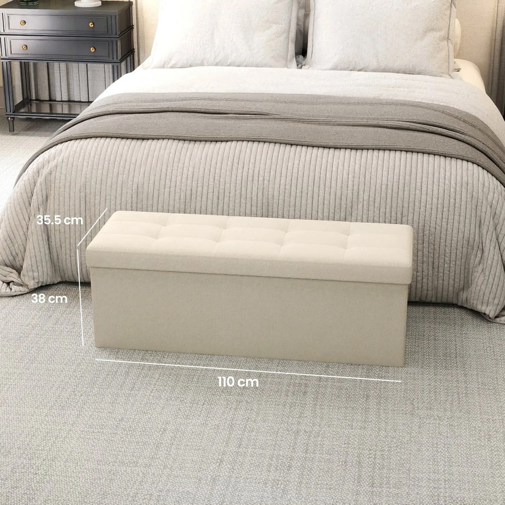Banco com espaço de arrumação, 38 x 110 x 38 cm branco creme