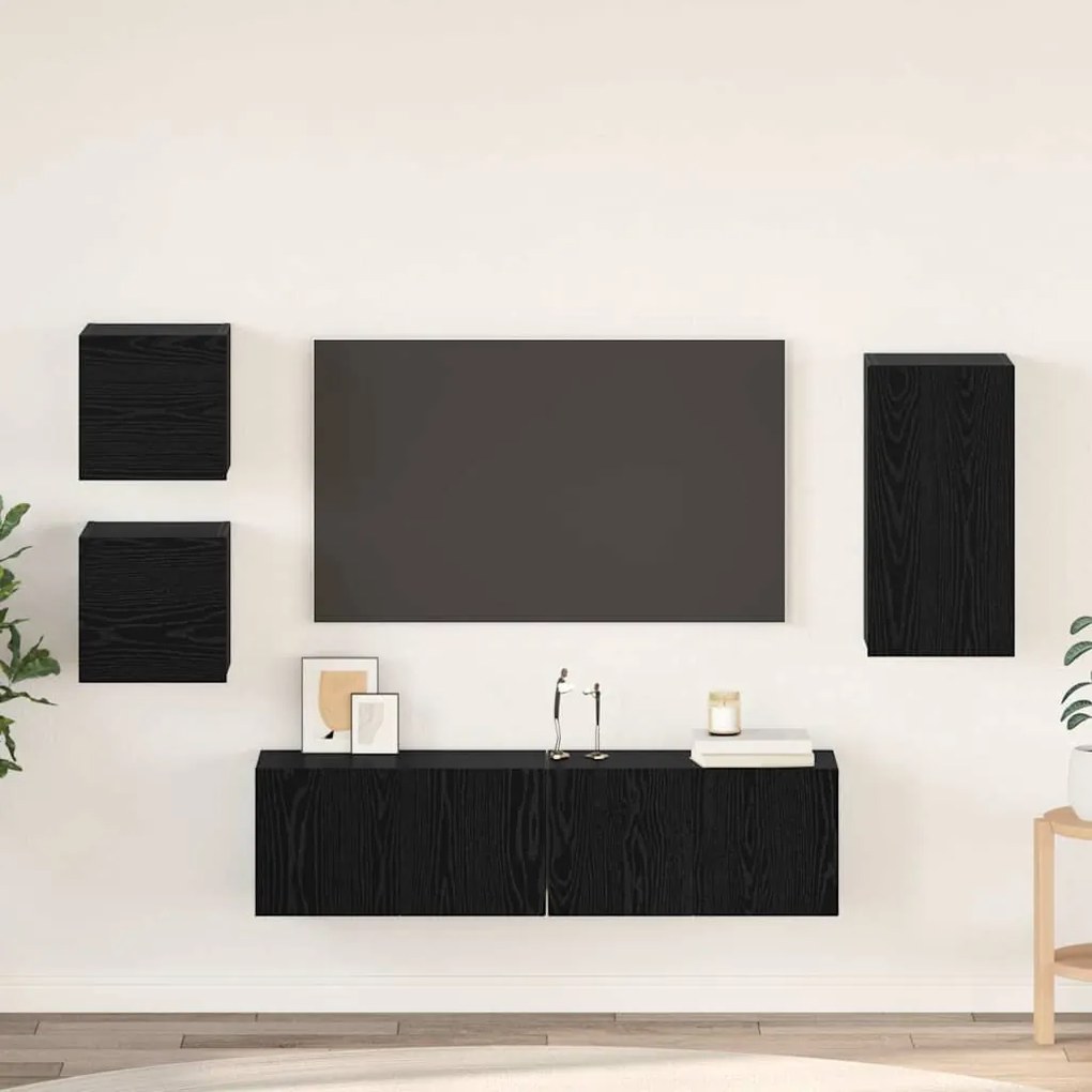 vidaXL Conjunto de móvel de TV 5 pcs Carvalho preto Madeira processada