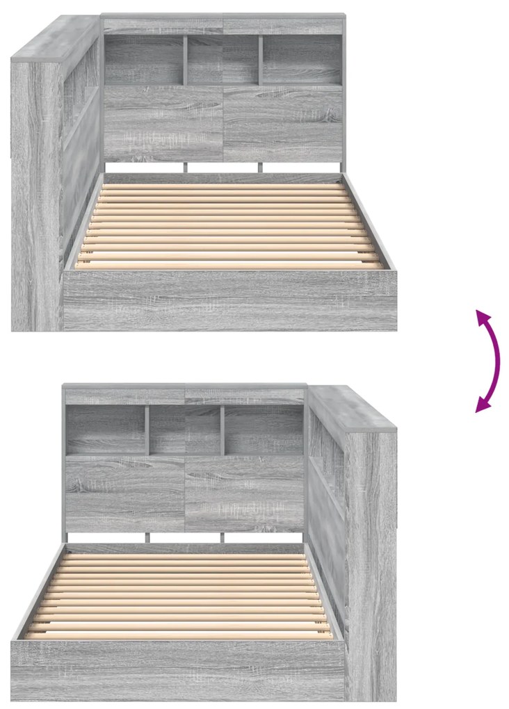 Cama com Estante Cinza Sonoma 90x190 cm Madeira Engenheirada