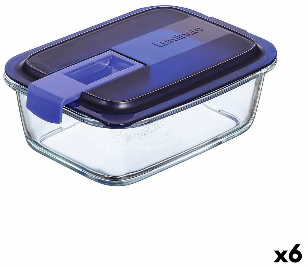 Lancheira Hermética Luminarc Easy Box Azul Vidro (6 Unidades) (820 ml)