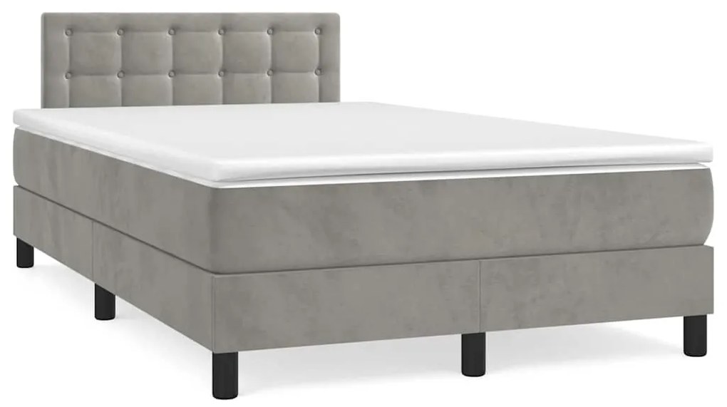 Cama box spring colchão LED 120x190 cm couro artif. cinza-claro