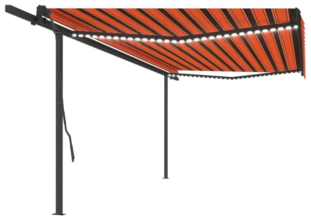 vidaXL Toldo retrátil manual com LEDs 5x3,5 m laranja e castanho