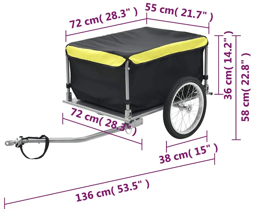 Reboque p/ bicicleta preto e amarelo 65 kg