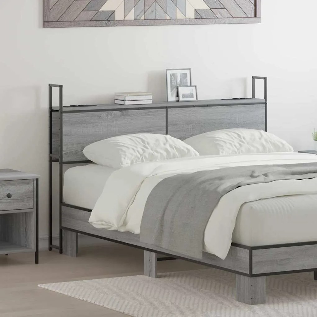vidaXL Cabeceira de armazenamento com cabeceira Sonoma cinzento 140 cm