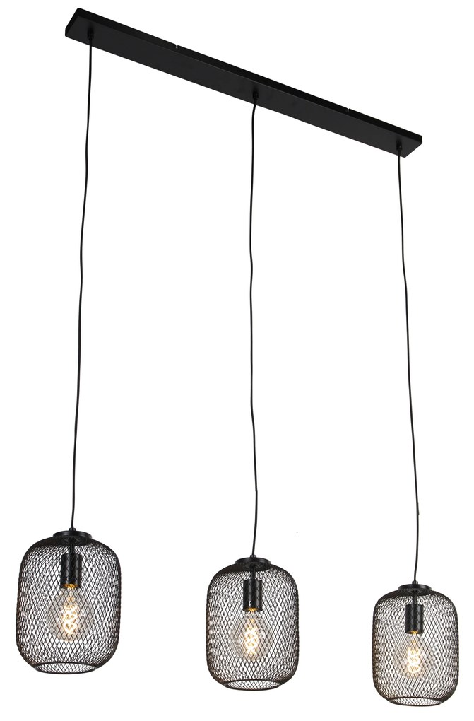 Candeeiro de suspensão industrial preto 110 cm 3 luzes - Bliss Mesh Industrial