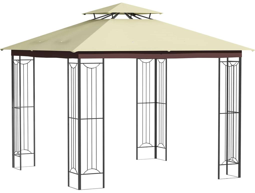 Pérgola de Jardim 3x3m para Exterior com Duplo Teto de Ventilação e Estrutura de Aço com Proteção Solar para Festas Eventos ao Ar Livre Bege