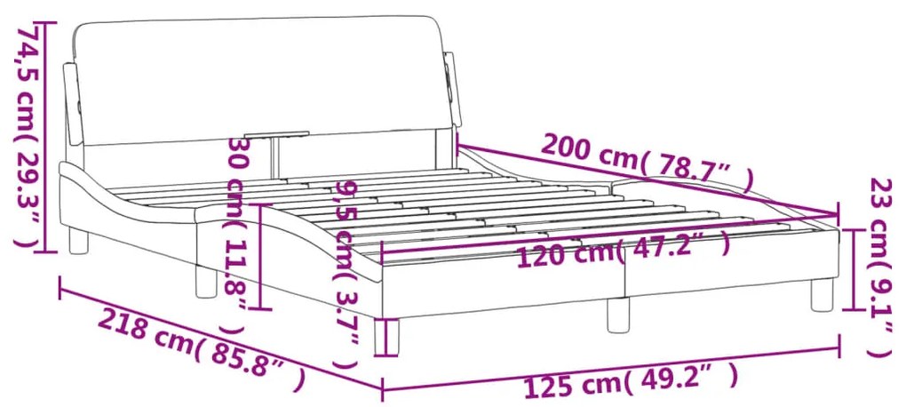 Estrutura cama c/ cabeceira 120x200cm couro artificial cinzento