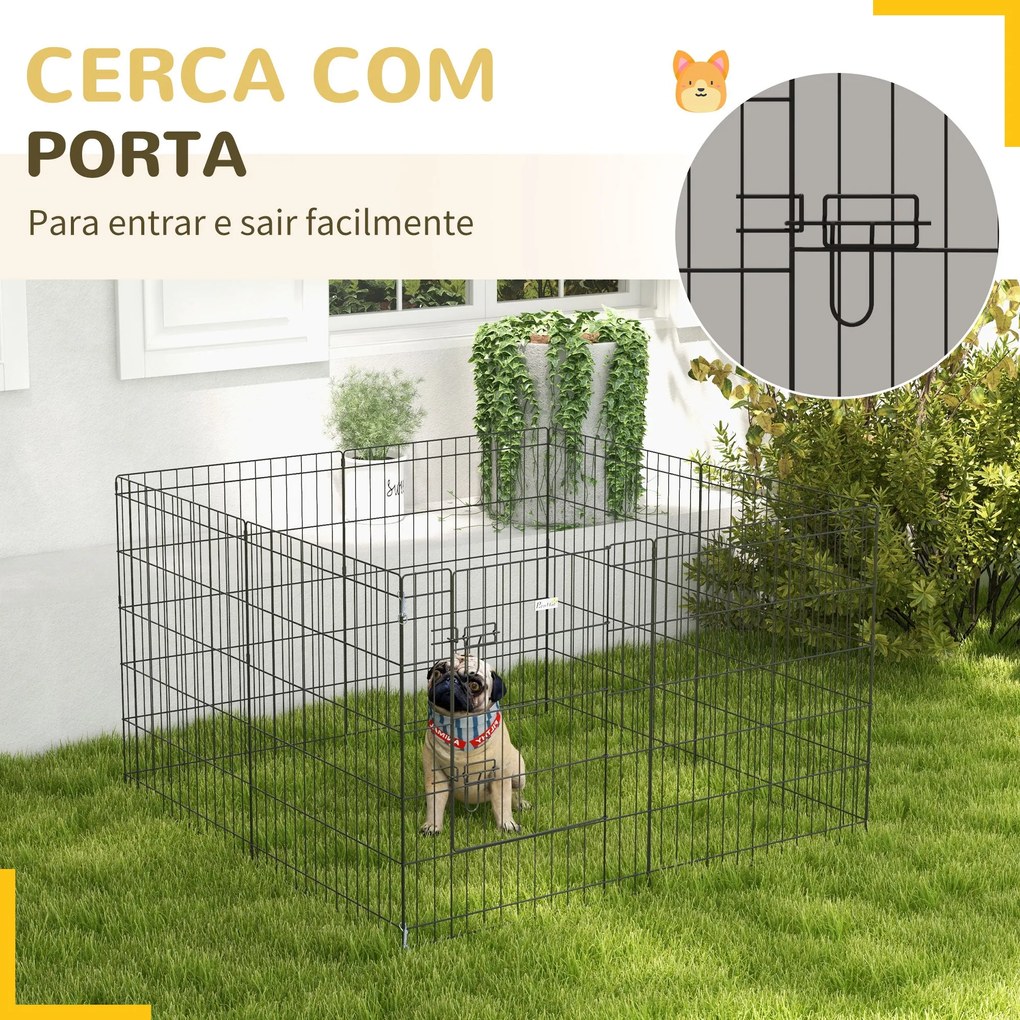PawHut Parque para Cães 8 Painéis 76x61cm Dobráveis Gaiola Metálica pa