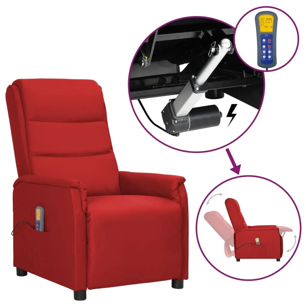 vidaXL Poltrona massagens elevatória couro artificial vermelho tinto