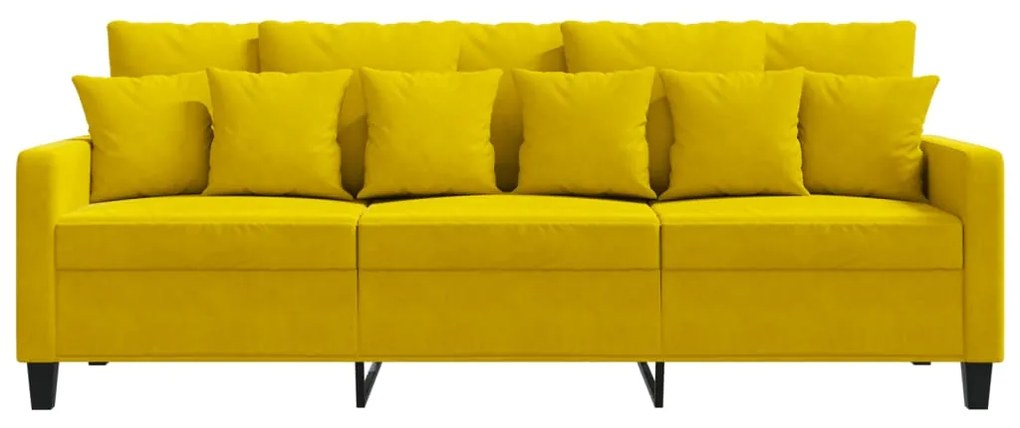 Sofá Cinha de 3 Lugares - Cor Amarelo - 198x77x80 cm- Em Veludo e Estr