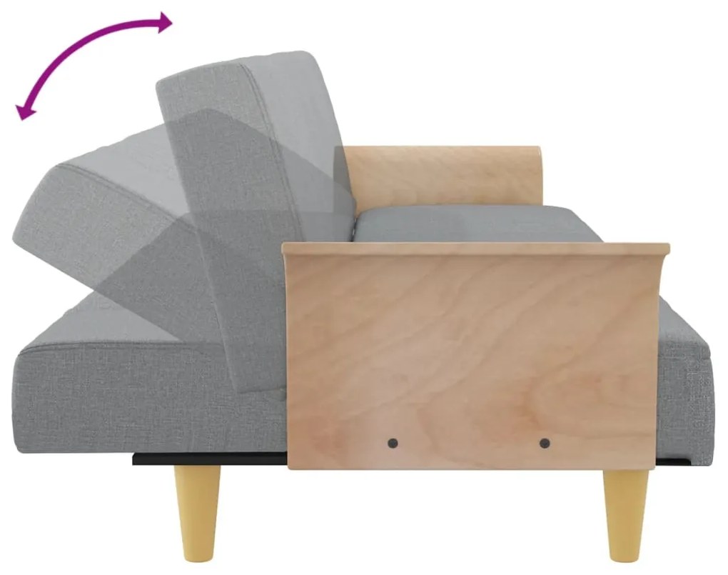 Sofá-cama com apoio de braços tecido cinzento-claro