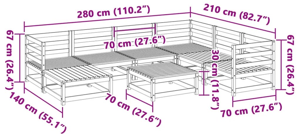 8 pcs conjunto sofás de jardim madeira de pinho castanho mel