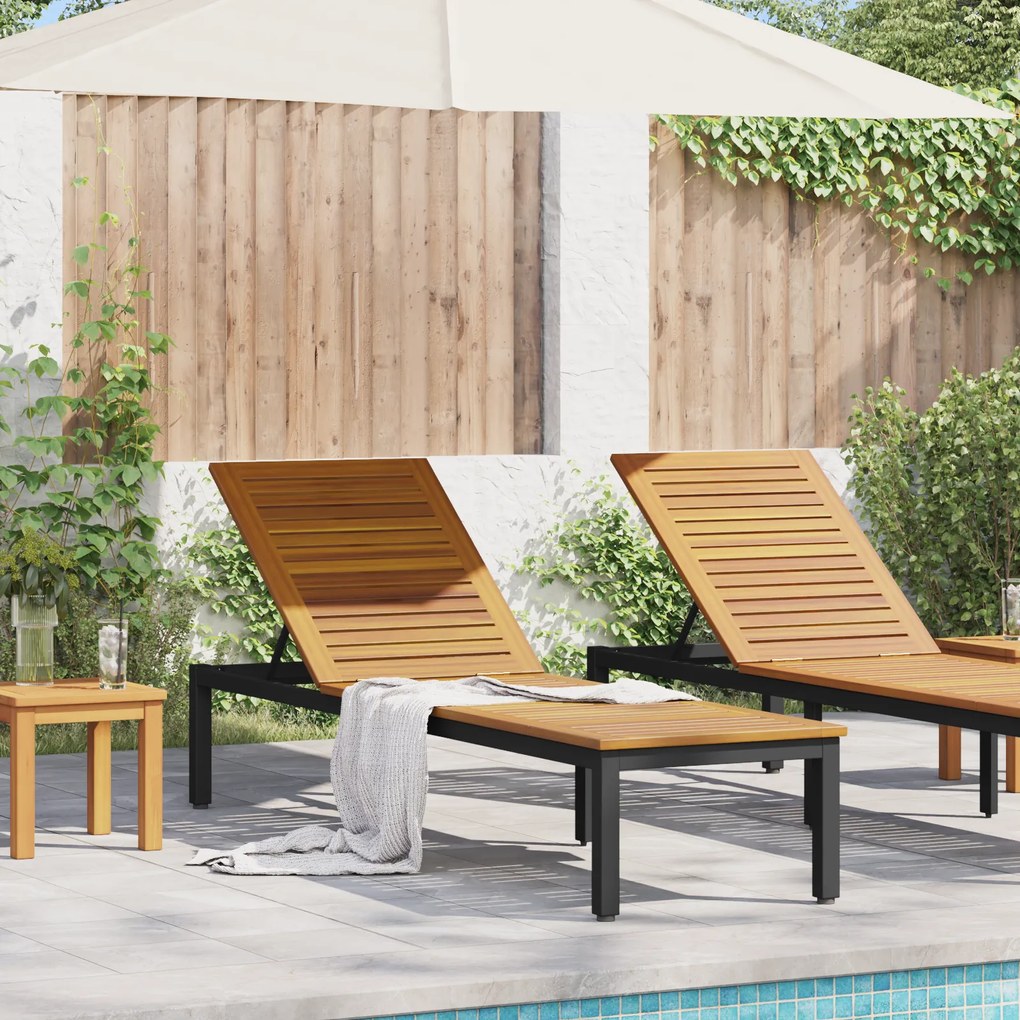 vidaXL Espreguiçadeira Preta 200x55x35 cm Madeira Acácia Maciça