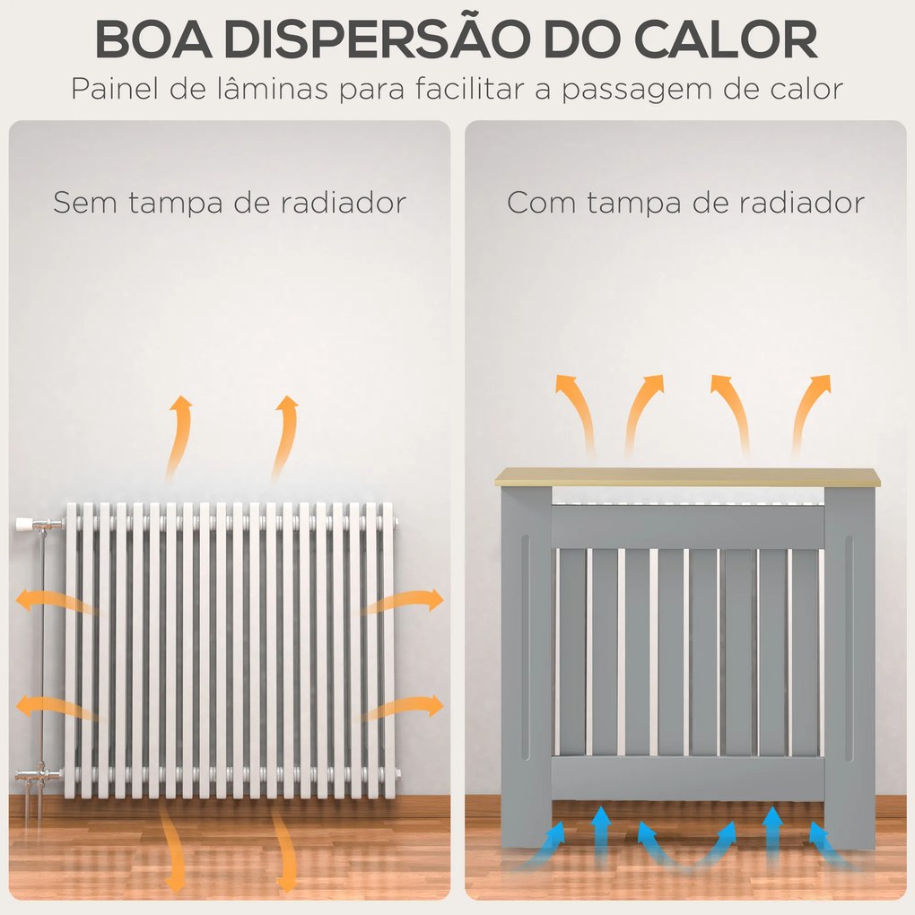 Cobertura Radiador 78x19x83 cm de MDF e Melamina de Madeira com Dispositivo Anti-Tombo e Desenho Moderno Cinza