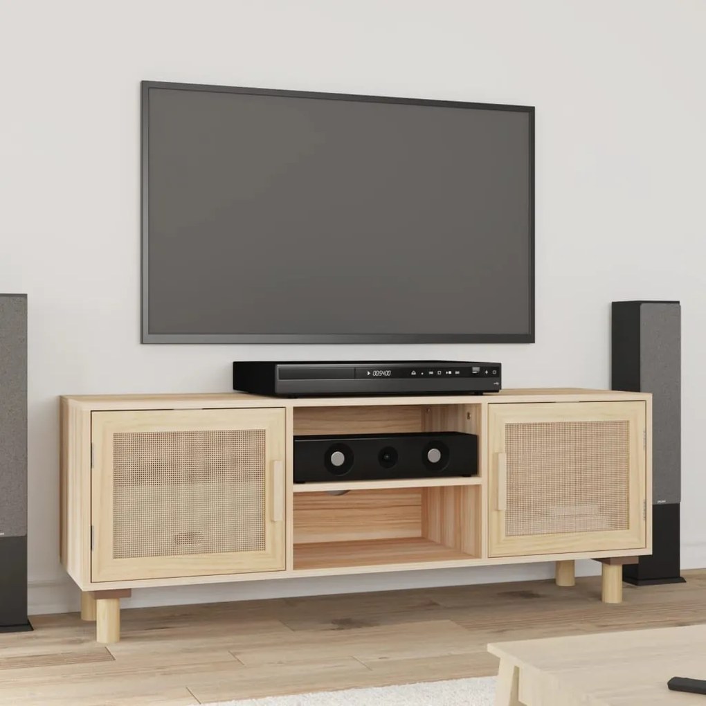 vidaXL Móvel de TV 105x30x40 cm pinho maciço/vime natural castanho