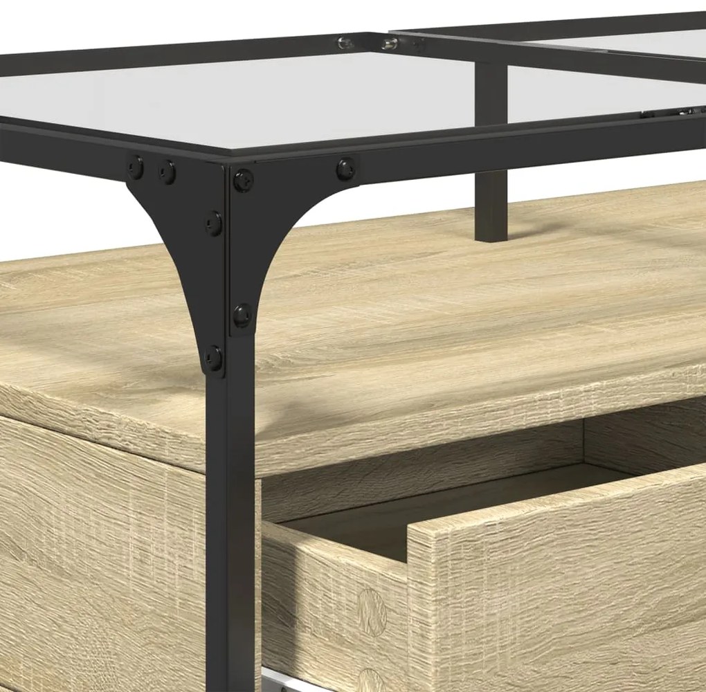 Mesa de centro c/topo de vidro 98,5x50x45cm carvalho sonoma aço