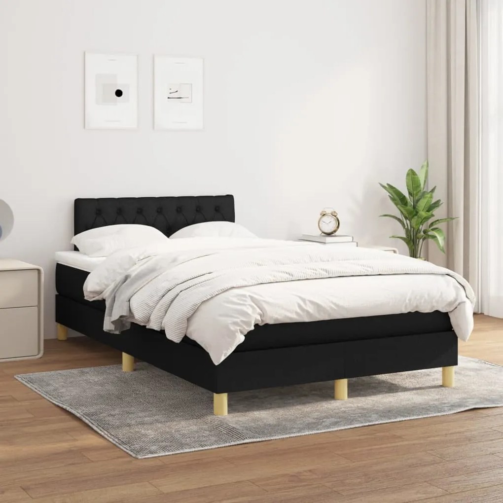 Cama boxspring com colchão 120x190 cm tecido preto