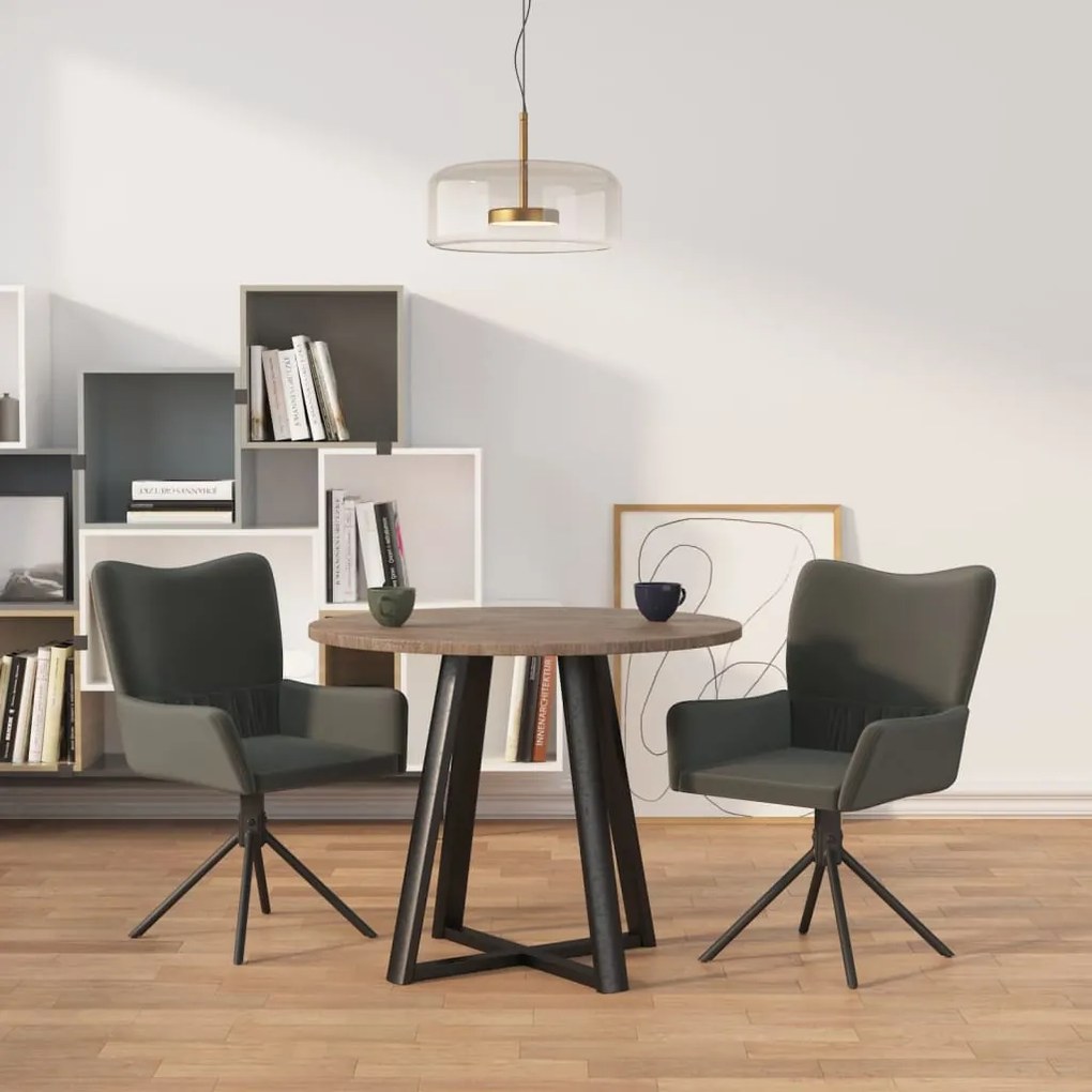 344810 vidaXL Cadeiras de jantar giratórias 2 pcs veludo cinzento-escuro