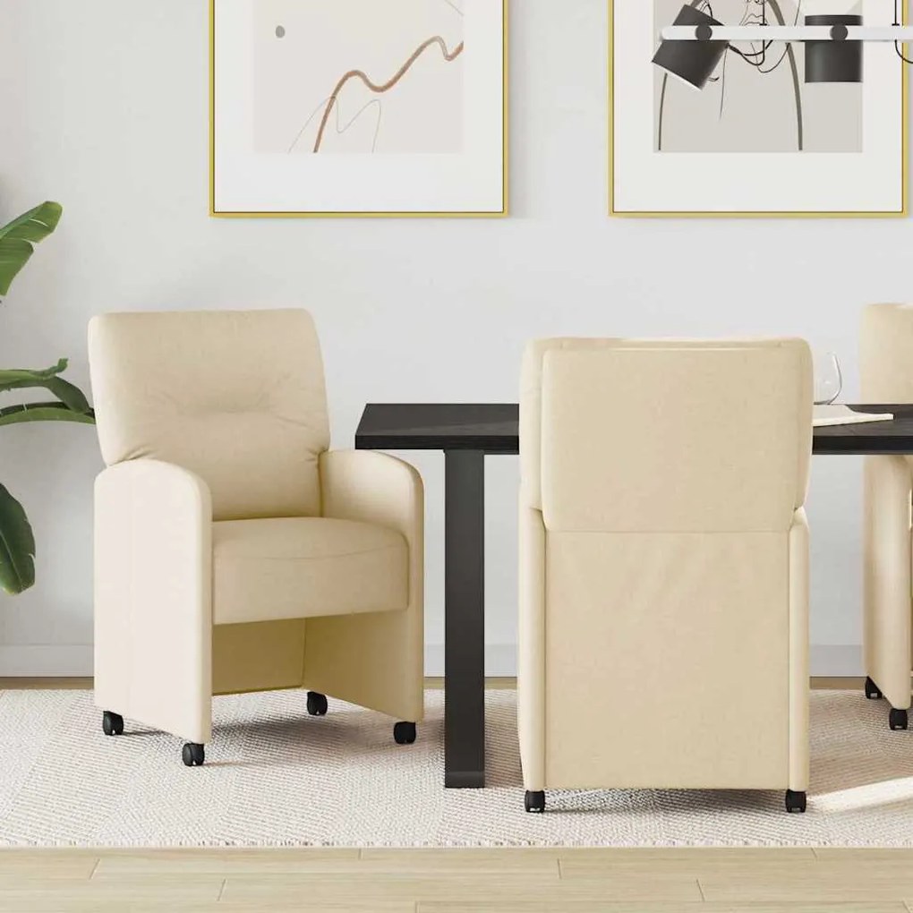 vidaXL Cadeiras de Jantar com Rodas 2 pcs Creme 57 x 67 x 95 cm tecido