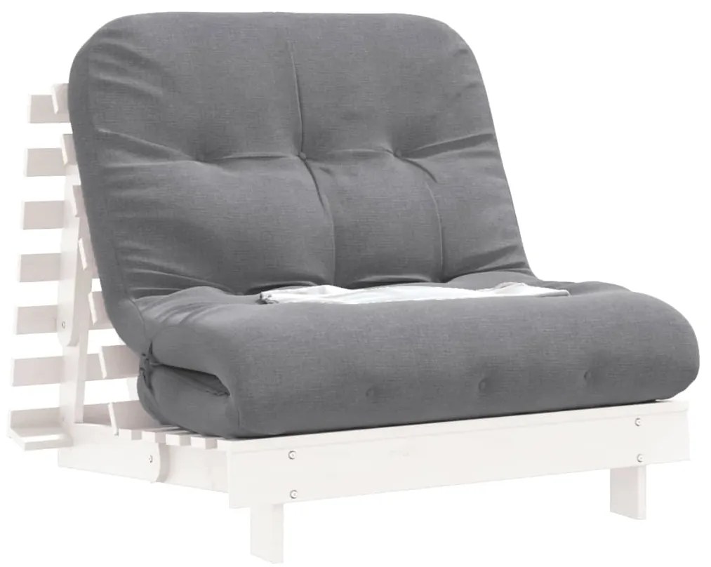 Sofá-cama futon com colchão 90x206x11 cm pinho maciço branco