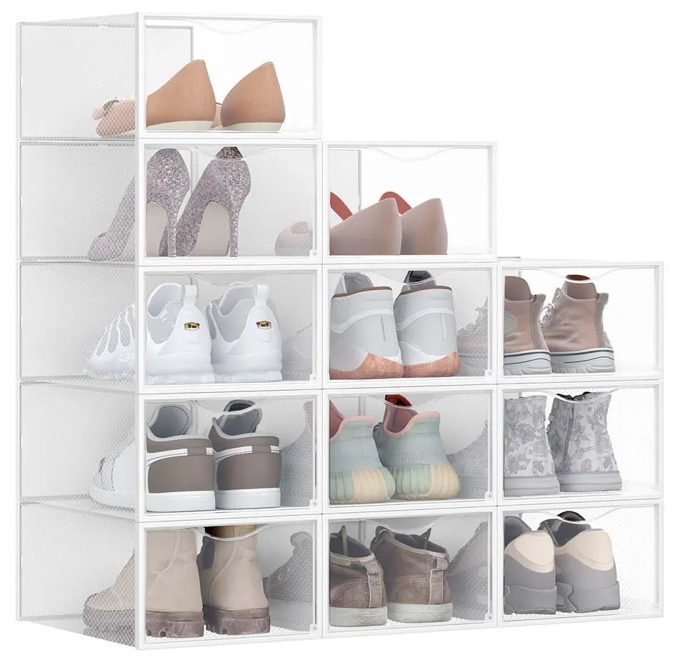 Conjunto de 12 caixas para sapatos com porta 33,2 x 23 x 14,5 cm transparente-branco