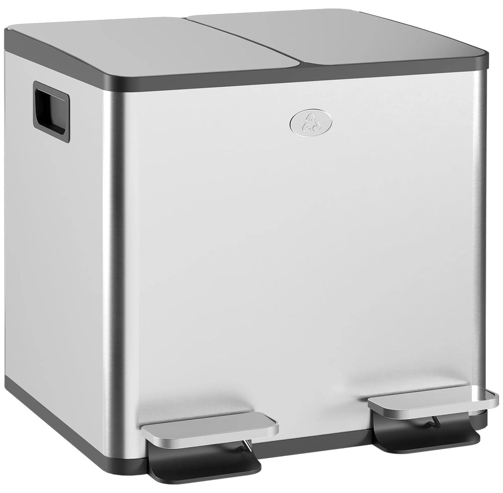 Balde de Lixo de Cozinha com 2 Compartimentos 2x15L Cubo de Lixo de Aç