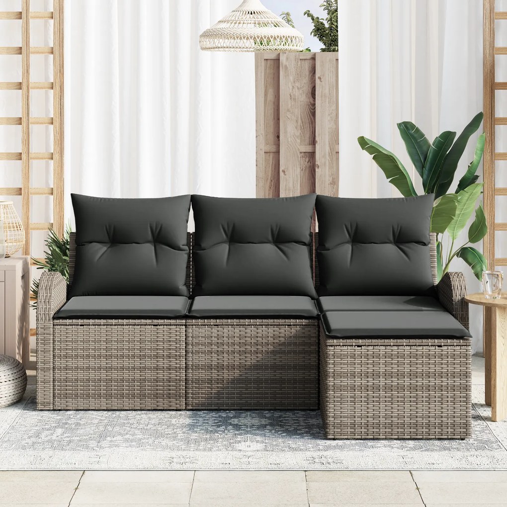 Conjunto de Sofá de Jardim VidaXL de 4 Peças com Almofadas Cinzas de R