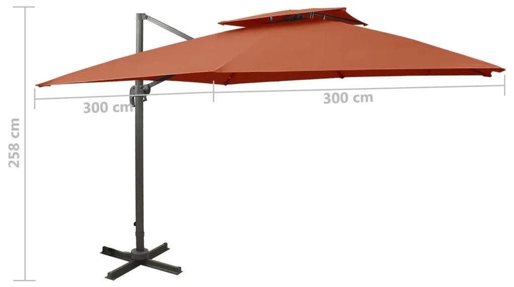 Guarda-sol de jardim cantilever toldo duplo 300x300cm terracota