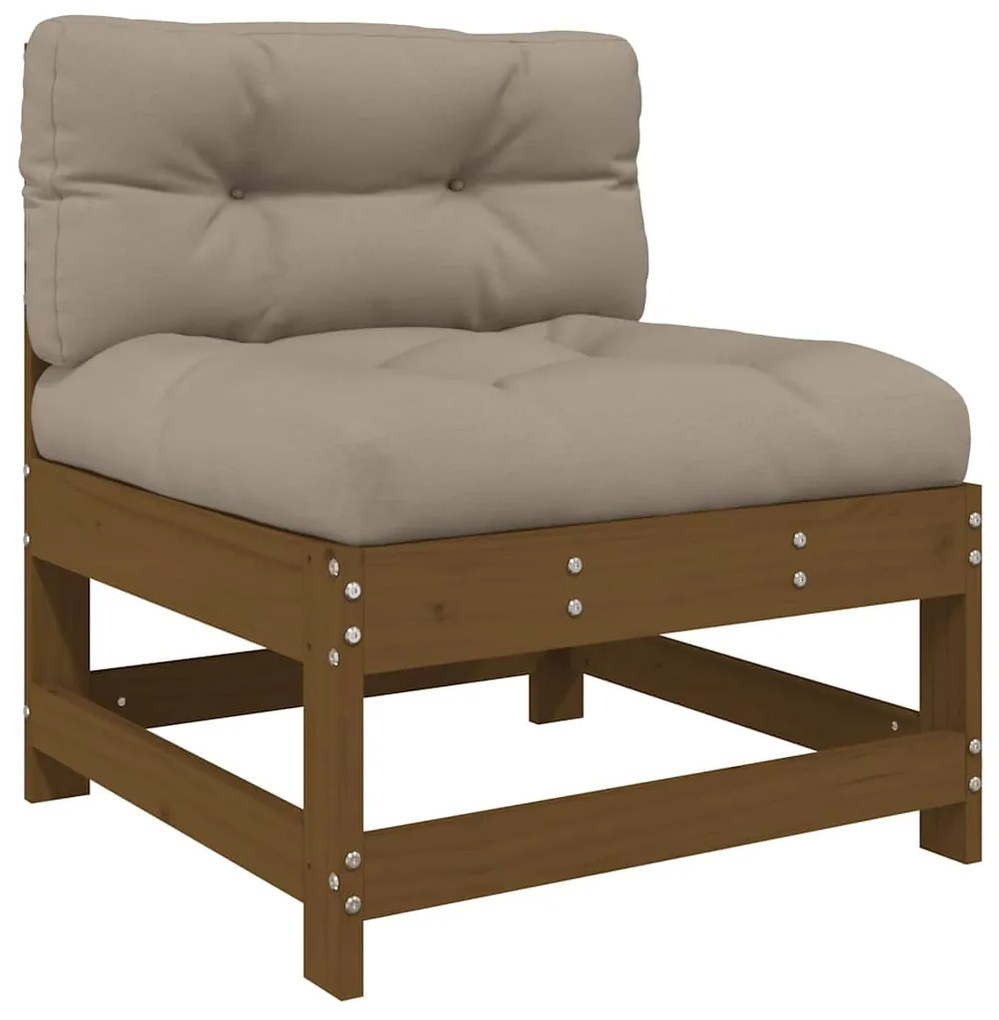 3pcs conj. lounge jardim+almofadões madeira maciça castanho-mel