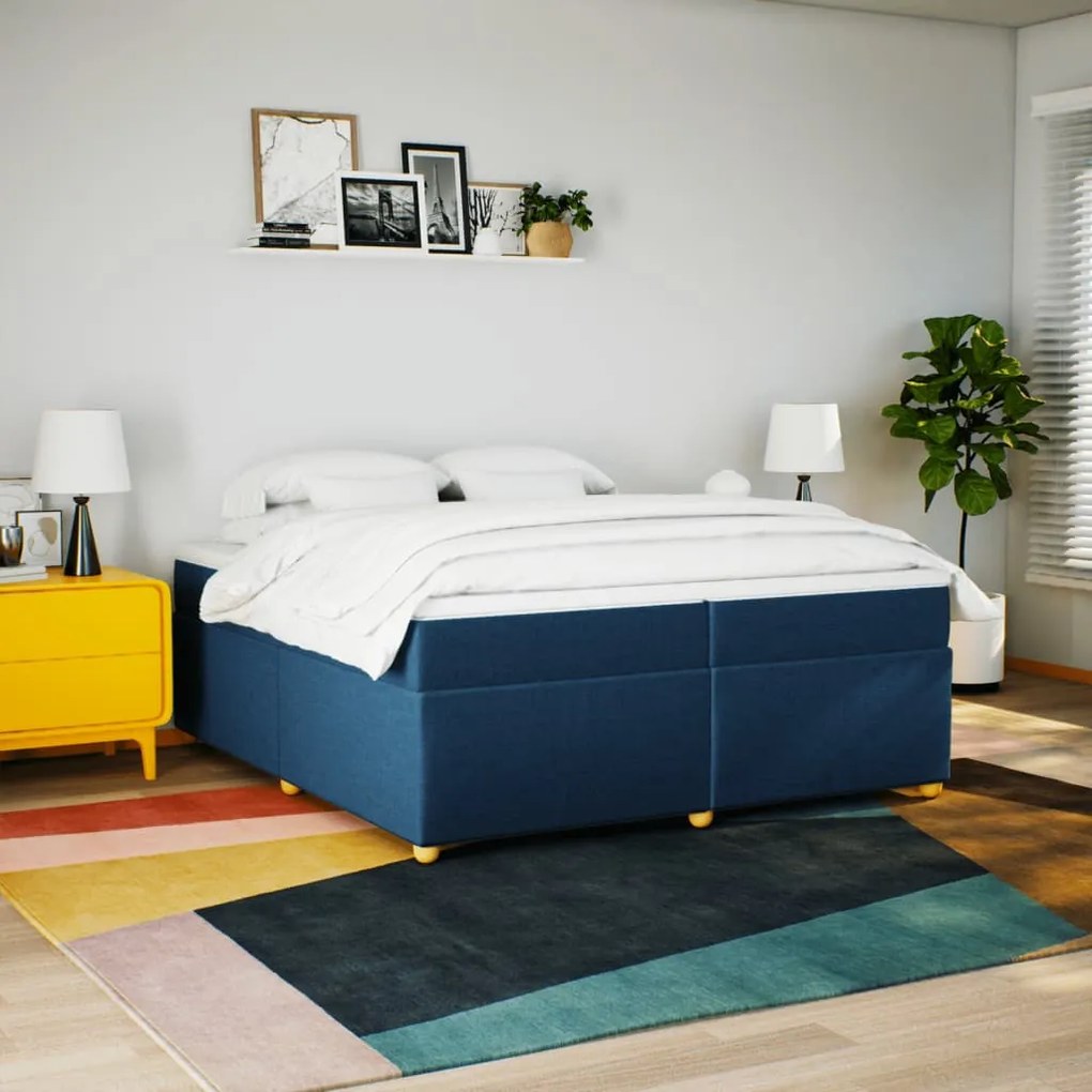 Cama com molas/colchão 200x200 cm tecido azul