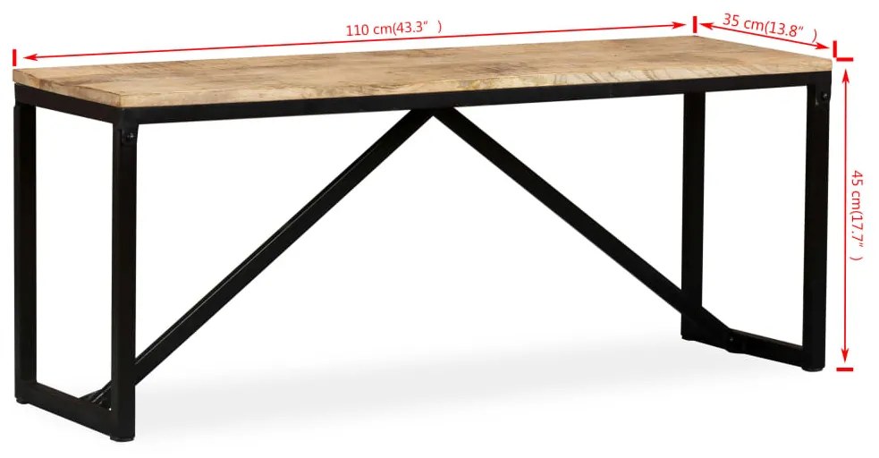 Banco em madeira de mangueira maciça 110x35x45 cm