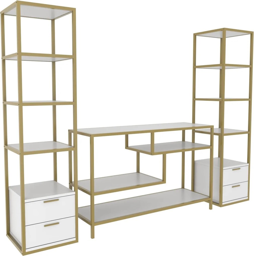 Unidade de TV Robbins – Dourado e Branco – 198 cm x 39 cm x 160 cm
