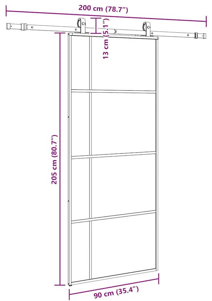 Porta deslizante c/ conj. ferragens 90x205cm vidro ESG preto