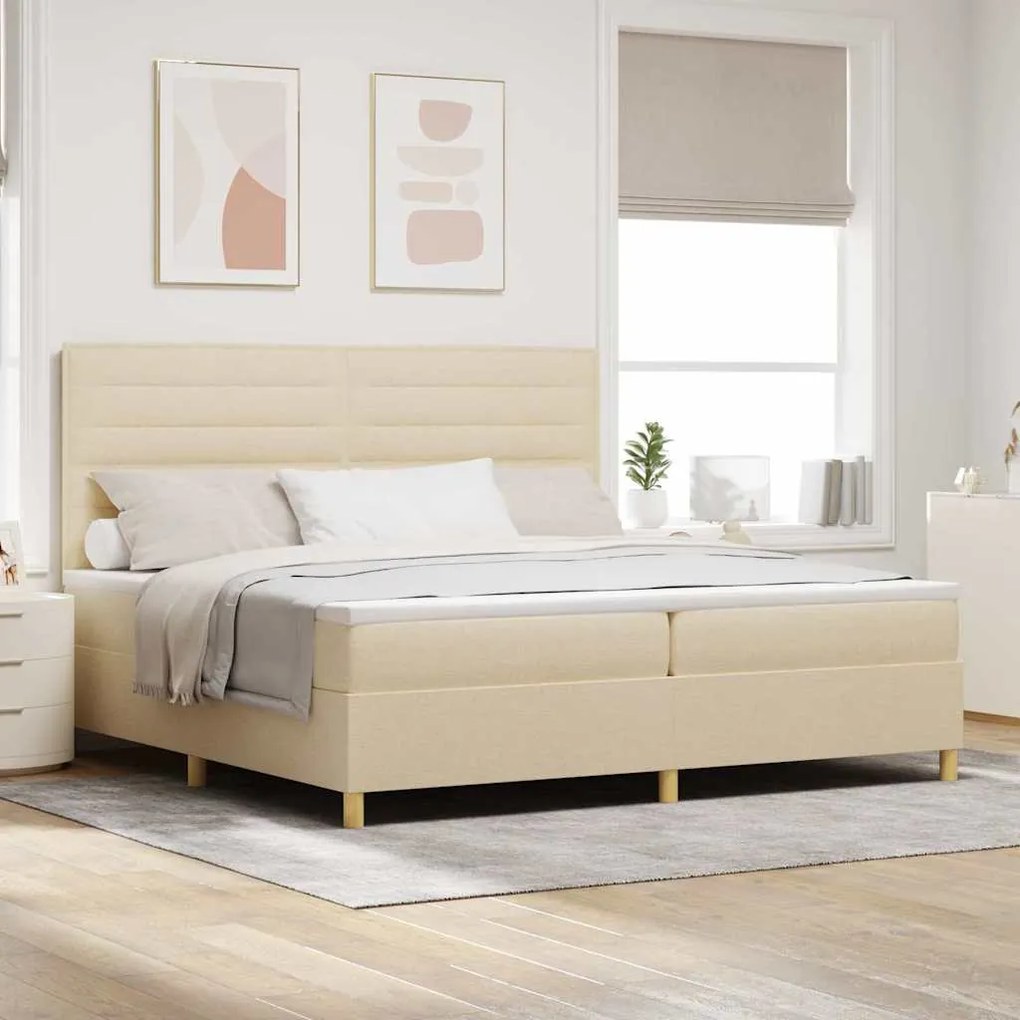 vidaXL Cama Box com Colchão e LED Cremoso 200x200 cm Tecido