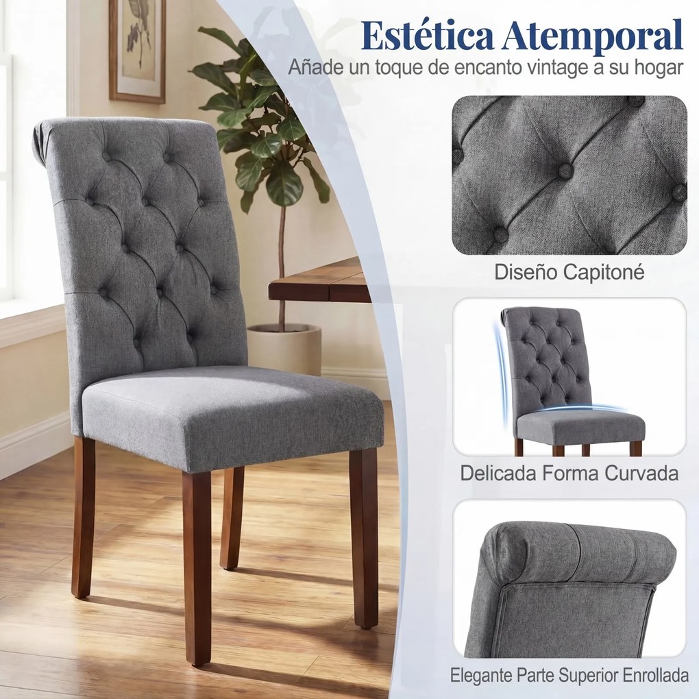 Conjunto de 2 Cadeiras de Sala de Jantar, 71 x 41,5 x 99,5 cm, Encosto Alto, Cinzento
