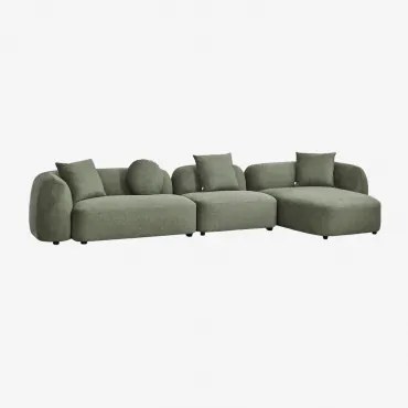 Sofá Modular Chaise Longue Direito De 3 Peças Em Chenille Coco Chenille Verde Sálvia - Sklum