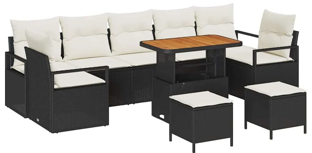 Conjunto de Sofá de Jardim vidaXL 10 Peças com Almofadas Pretas de Vim