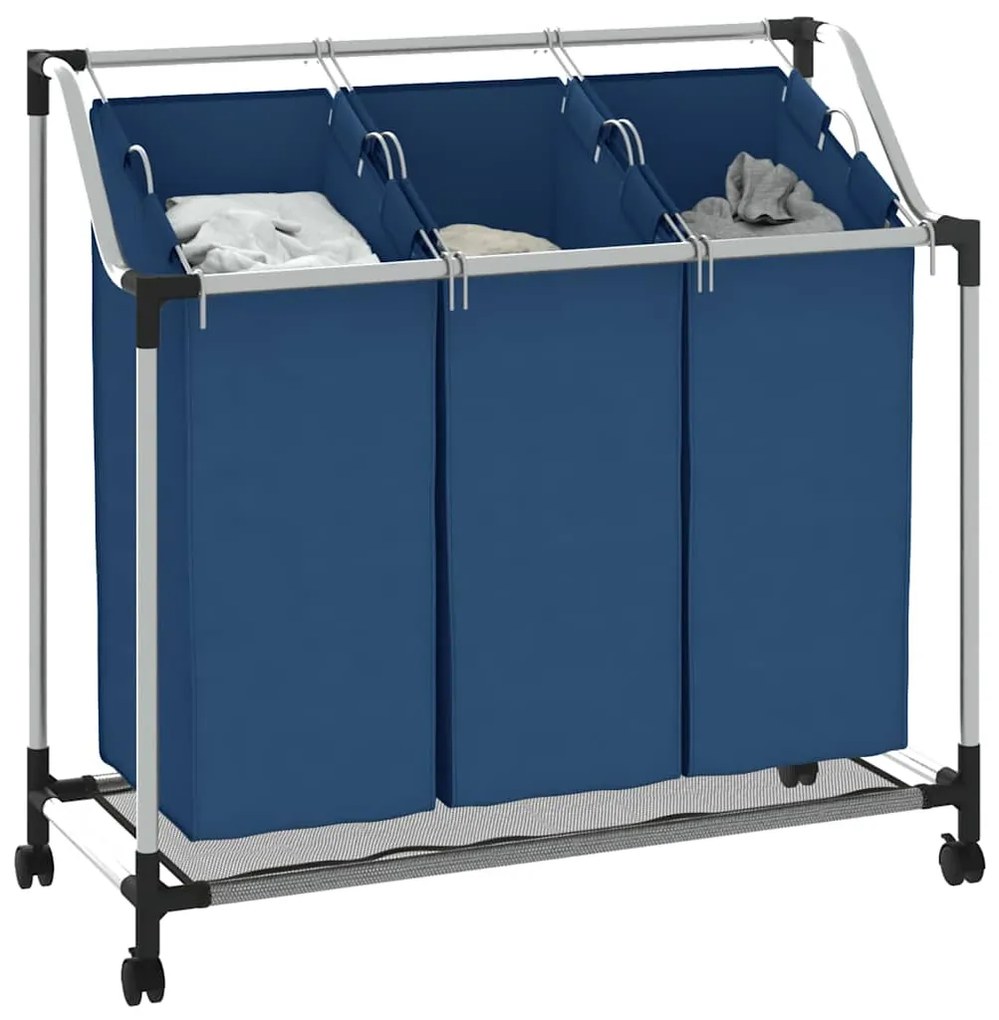 Separador de roupa suja com 3 sacos aço azul