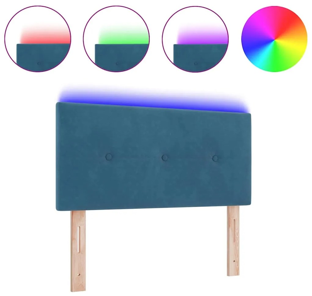 Cabeceira LED vidaXL Botões Estofada Azul Escuro 90 cm Veludo