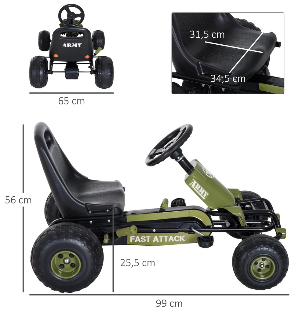 HOMCOM Kart a Pedais com Assento Ajustável Embreagem Travão de Mão par