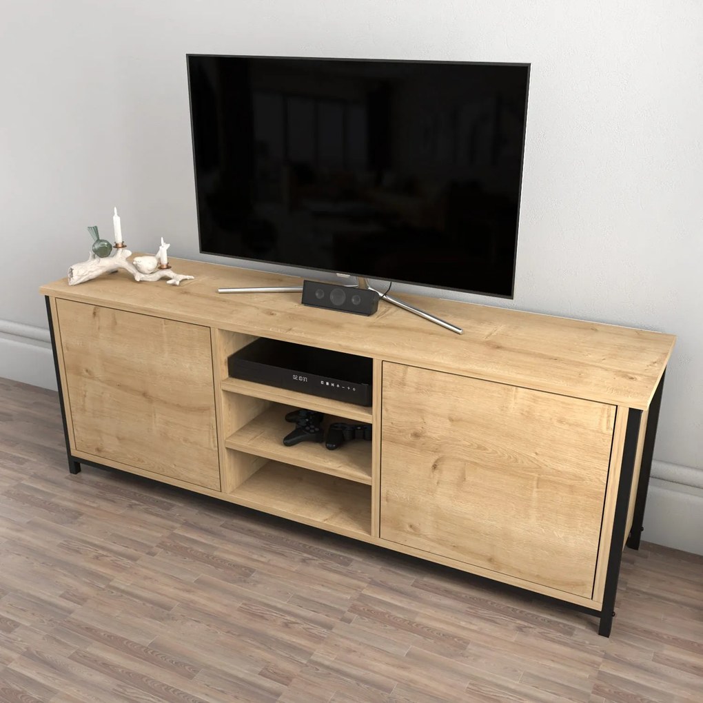 Móvel TV Otis – Carvalho e Preto – 140 cm x 35,3 cm x 50,8 cm