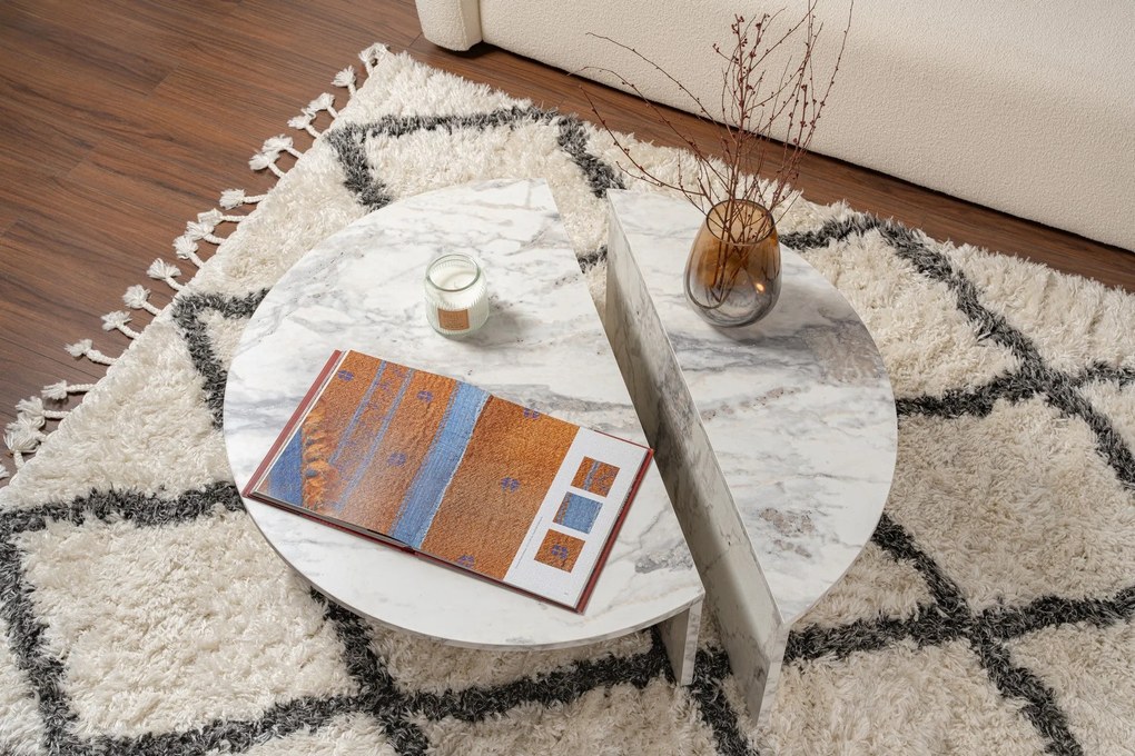 Mesa de Café Orion - Mármore Freesia - 90x30x60 cm e 85x35x30 cm