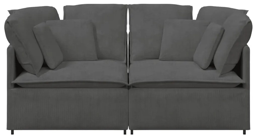 Sofá modular com almofadas tecido corduroy cinzento-escuro